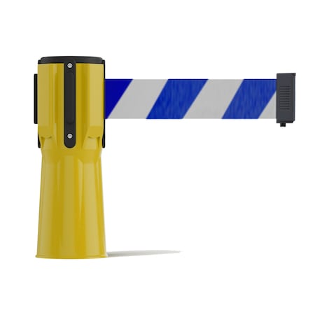 Retractable Belt Barrier Cone Mount Yellow Case 9ft. Blu/Wh Belt